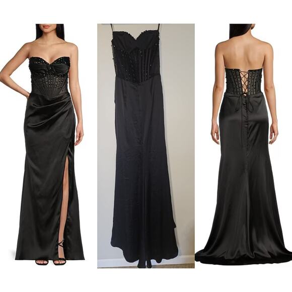 GB Dresses & Skirts - GB Social Beaded Rhinestone Corset Long Dress Black – Size 3